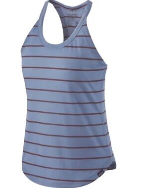 Patagonia Light Blue Striped Racerback Tank with Brown Stripes